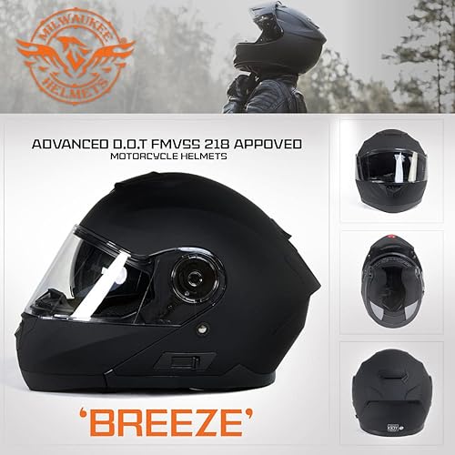Miniatura 7 de Milwaukee Helmets MPH9814DOT 'Breeze' - Casco modular de motocicleta avanzado negro plano para hombres y mujeres con visera desplegable, mediano