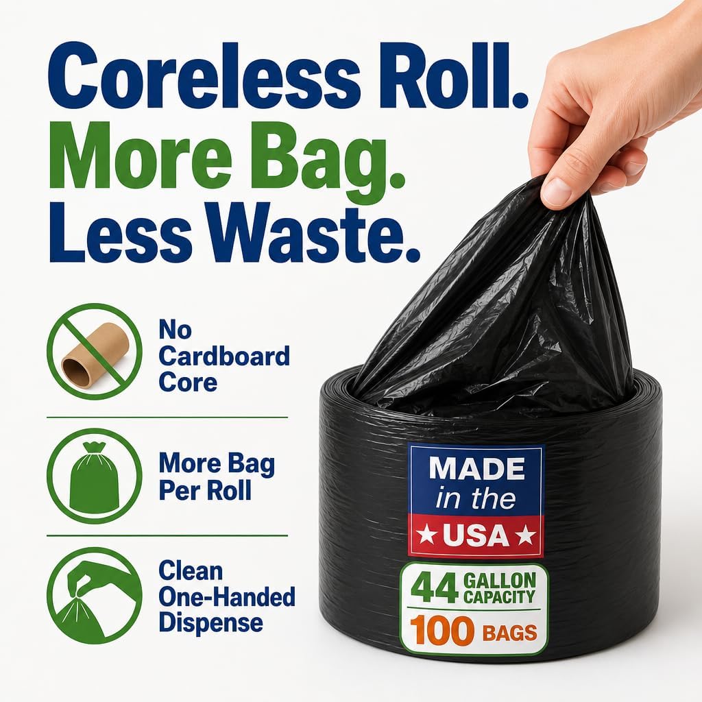 MaxiMite Trash Bags Made in USA, 45 Gallon 38 x 48, 100 Count Coreless Roll image 3