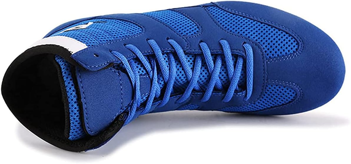 DAMANDO Men's Women's Wrestling Boots, Breathable Boxers Trainers Anti-Slip Weightlifting Shoes for Youth Children Kids,Blue,7
