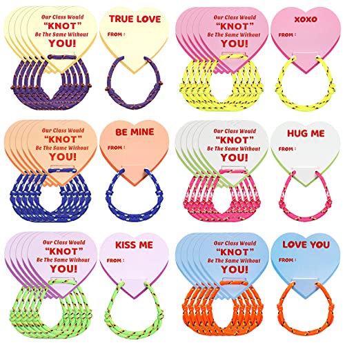 Yinkin 36 Sets Valentine‘s Day Bracelets with Cards Kids Friendship Bracelets Knot Design Bulk for Girls Boys Classroom Gifts Accessories Valentine‘s Day Party Favors Gifts Teacher Goody Bag Stuffers