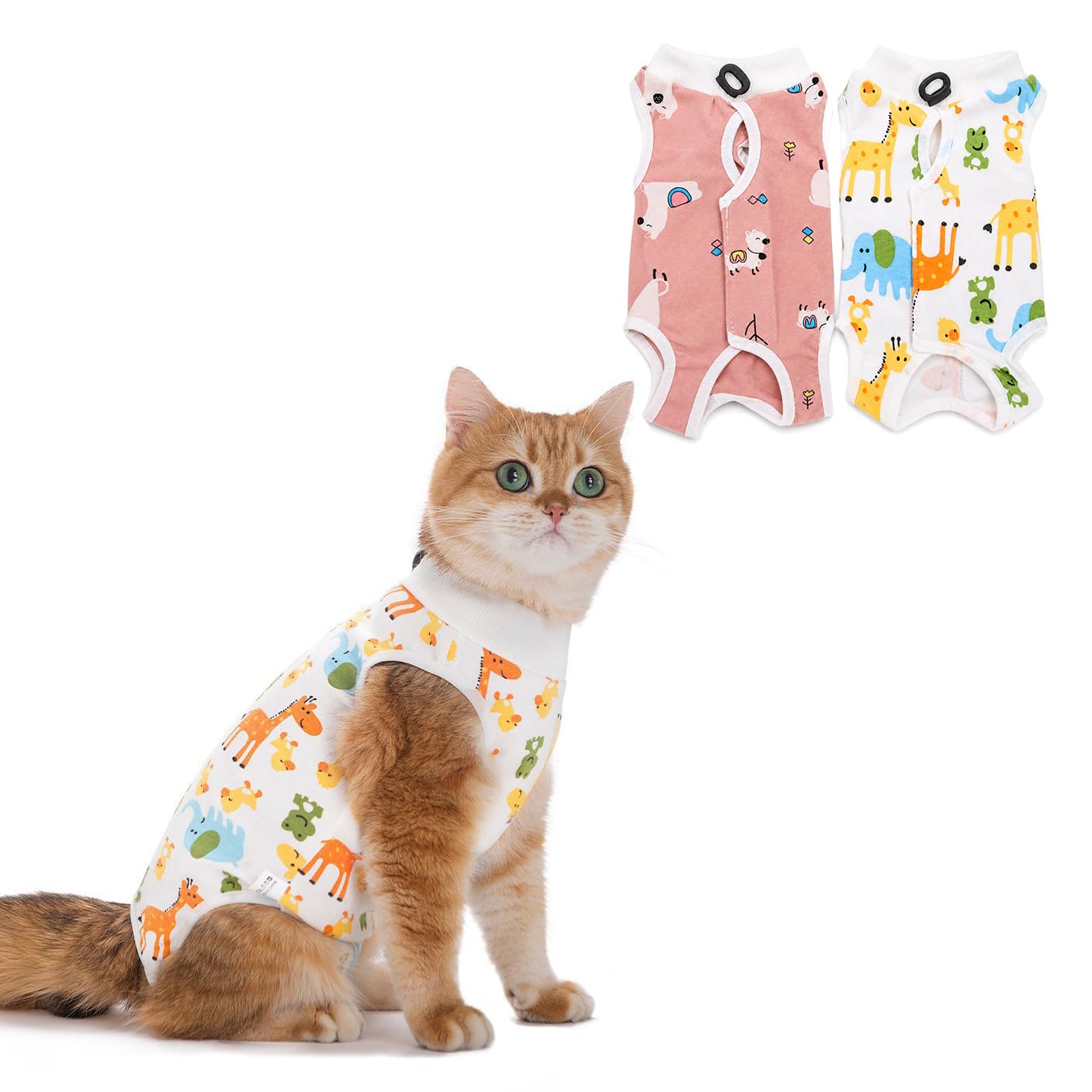 2 Pack Cat Recovery Suit, Breathable Cat Surgery Recovery Suit with Soft Stretch Fabric, Anti-Licking Cat Onesie for Spay Recovery, Abdominal Wounds, Weaning and Post Surgery Care (Tiermuster, L)