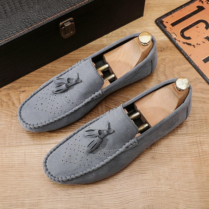 Mens Loafers Shoe Round Toe Nubuck Leather with Tassel Loafer Flexible Comfortable Flat Heel Walking Outdoor Slip-ons3