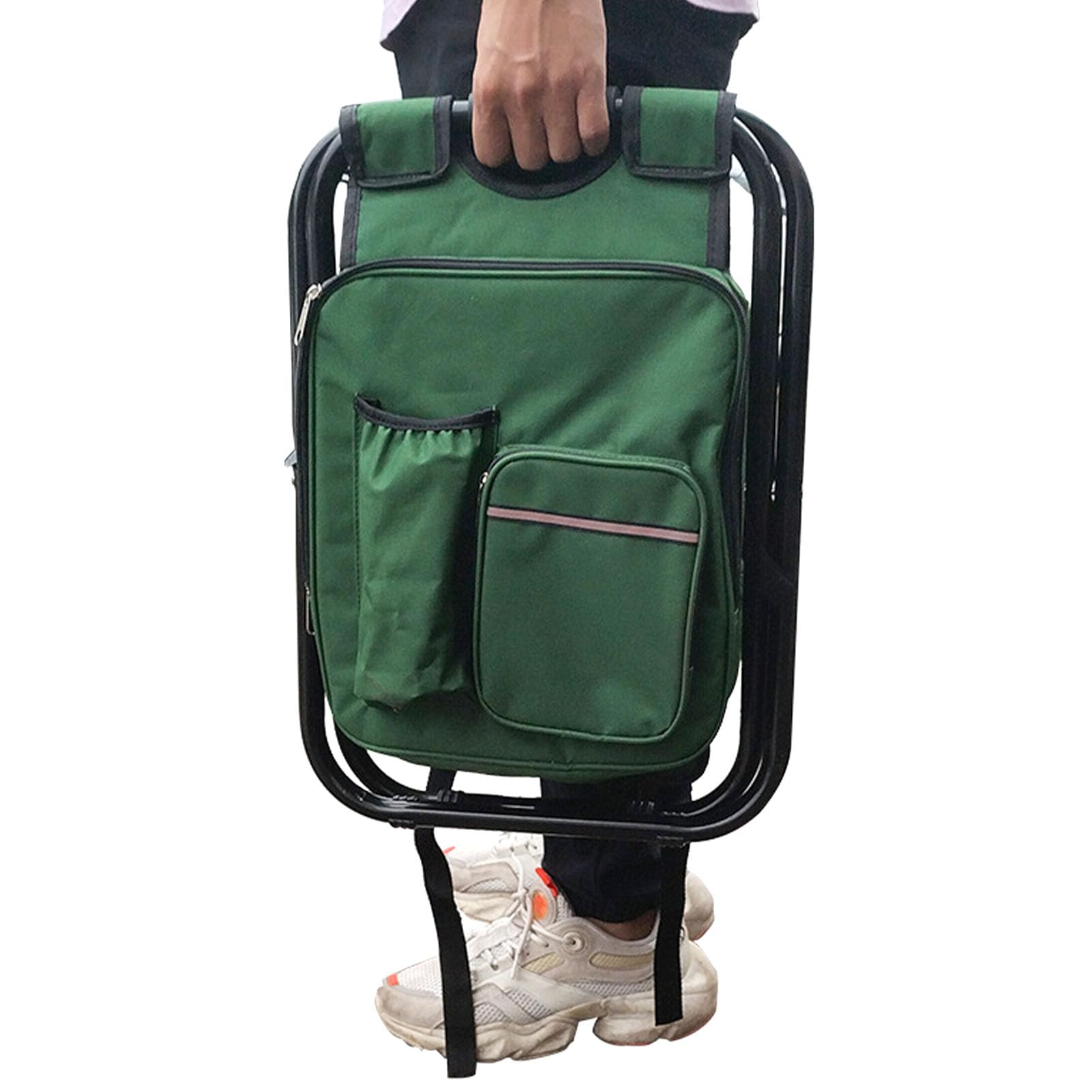 Sgabello Pieghevole con Zaino, Sedia più Fresca in Tessuto Oxford | Telaio a X in Acciaio, Tessuto Rivestito in PVC, Tasca Laterale, Isolamento in Lamina, Pesca, Campeggio, Borsa per Attrezzi