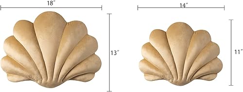 Miniatura 6 de Ashler - Almohadas 3D con forma de concha, cojín de terciopelo suave incluido para sofá, cama, sala de estar, paquete de 1, marrón claro, 18 x 13