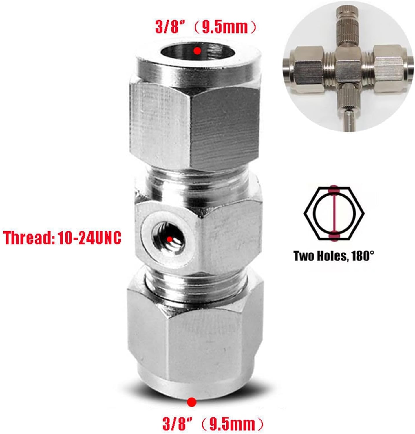 GQQGSHOP 10pack Brass Compression Connector for Misting System 3/8'' (9.52mm) Connector, 9.52mm Straight Double Spray Seat, High Pressure Nozzle Fitting for Pipe Connection