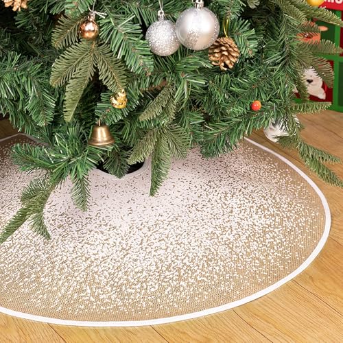 N&T NIETING Falda para árbol de Navidad, 75 cm, arpillera con purpurina blanca, copos de nieve, punto caqui, manta para árbol de Navidad, decoración para vacaciones, fiestas, árbol de Navidad
