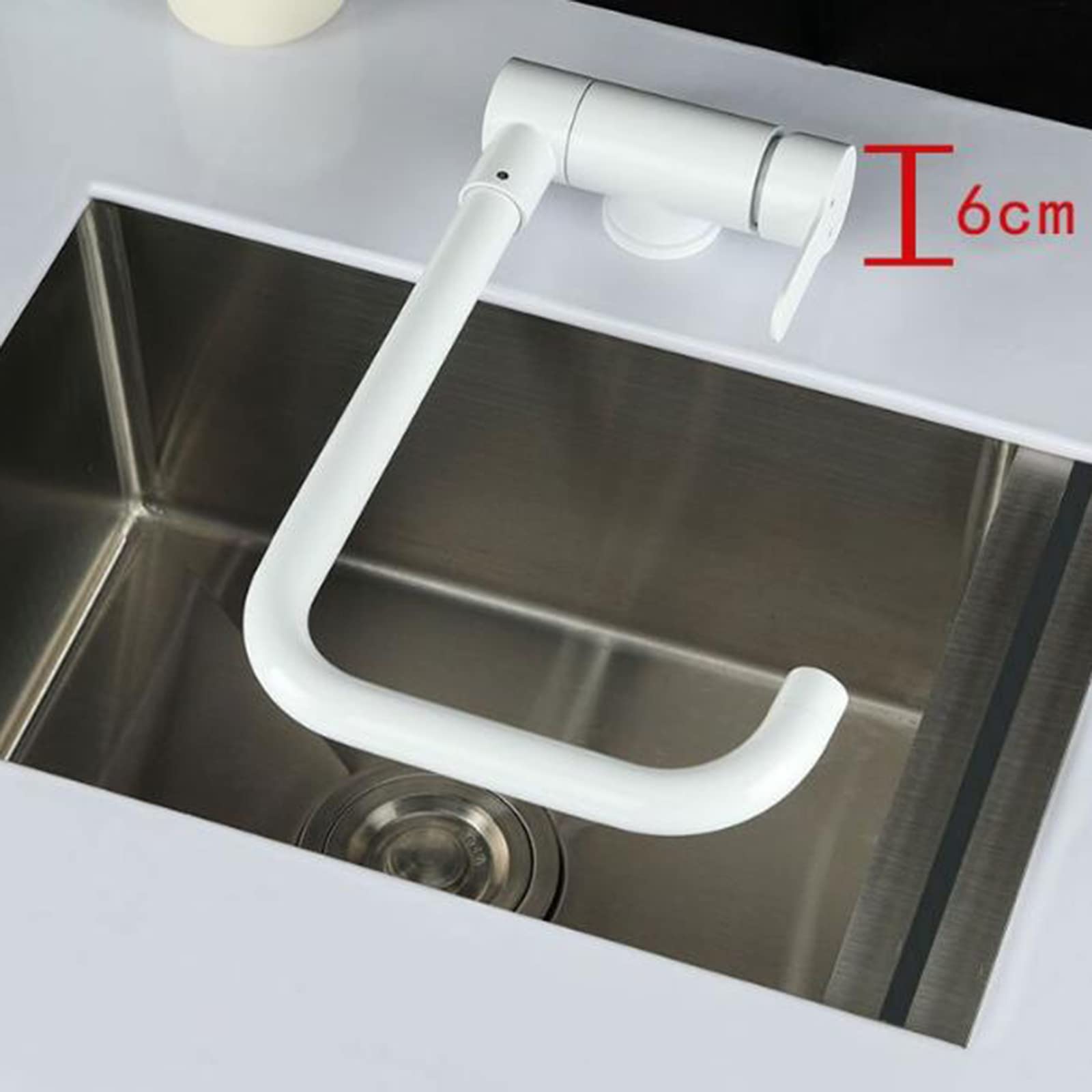 Grifo de Cocina Blanco Abatible, Grifo Cocina para Ventana Grifo de Fregadero Acero Inoxidable Giratorio Agua Fría y Caliente, Grifo Fregadero Cocina Abatible-B
