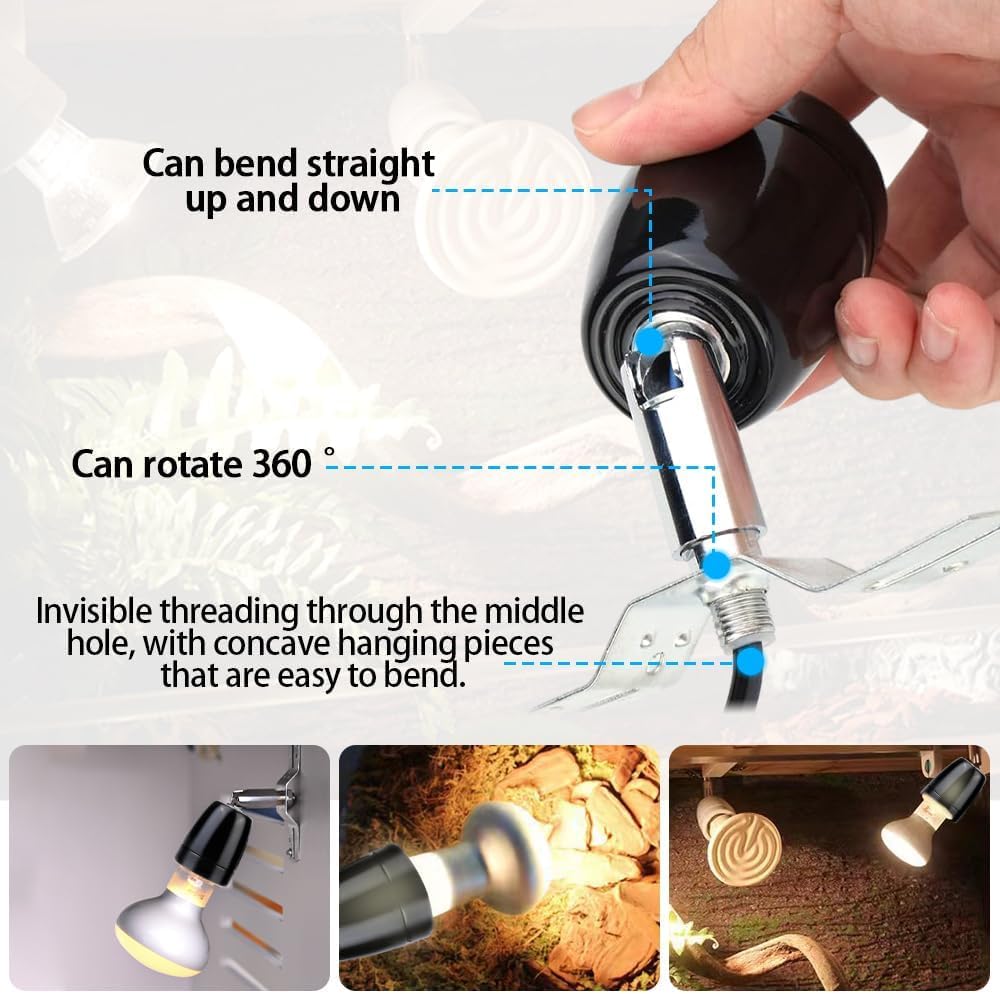 Portalampada Riscaldante E27 Per Rettili - Dimmerabile, Girabile 360°, Cavo 1.8m - Foto 9