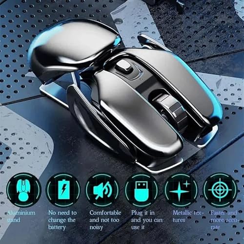 2023 Wireless Ergonomics Metal Mouse -【New Version】 Wireless Mouse Rechargeable, 2.4 Ghz Nano Usb Unifying Receiver, 3 File Dpi Settings W/ Aluminum Alloy Integrated Base, For Laptop Pc Computer #TOP1