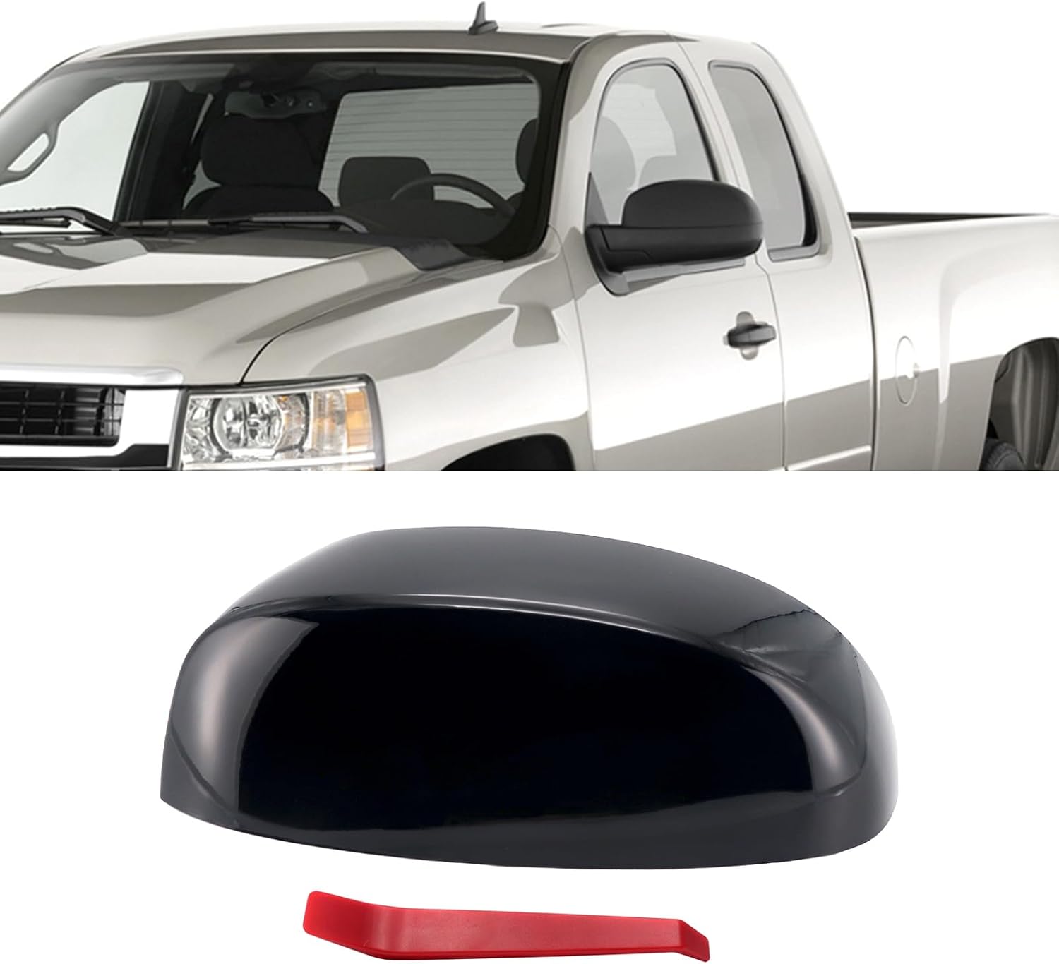 Left Driver Side Replacement Mirror Cover Compatible with Chevy Silverado Avalanche Tahoe Suburban GMC Sierra Yukon Escalade 2007-2014 Side Rearview Mirror Cap Without Turn Signal (Black)