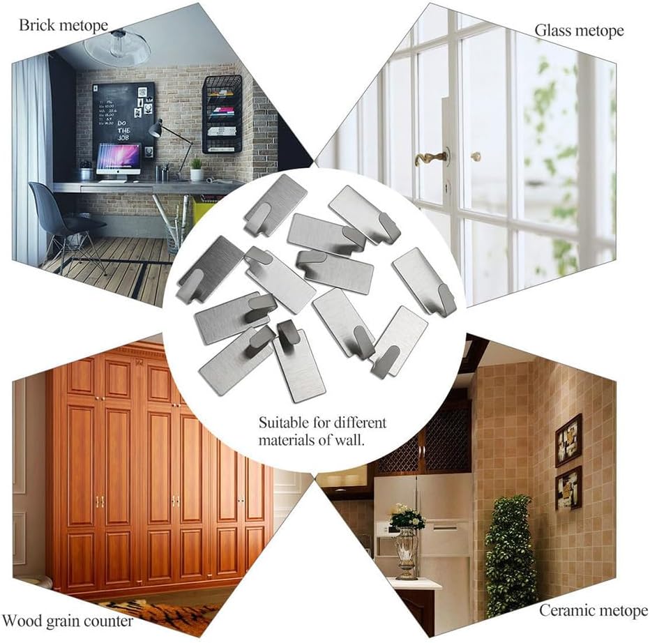 Mikikit 30pcs Strong Sticky Hook Adhesive Hanging Hooks Heavy Duty s s Door Back Metal Sticky Heavy Duty Clothes Rack Hangers Wall Household Stainless Steel