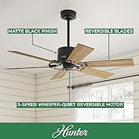Vista 2 de Hunter Gilrock 51817 - Ventilador de techo interior de 52 pulgadas, sin luz, 6 aspas, montaje estándar, para dormitorio, sala de estar o cocina