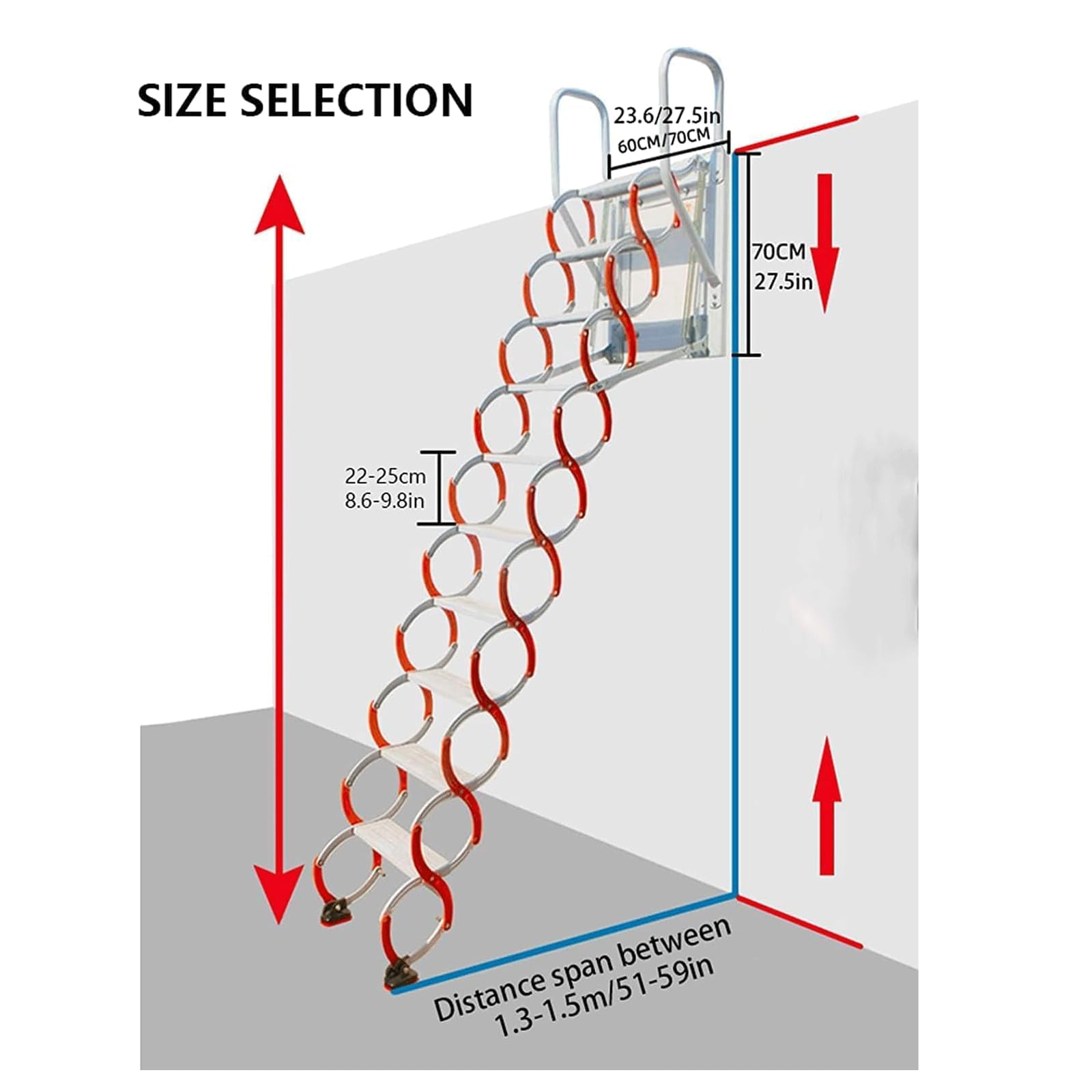 Scale per soffitta manuali Scale per soffitte abbassabili Pratica Scala per soffitta Scala per soffitta a Parete Scala Pieghevole Retrattile (H2 2,75)