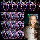 64 Pieces Light up Cat Ears Headband Bulk LED Bunny Ears Glow in Dark Cat Ears Luminous Hairbands Party Supplies for Women Girls Adult Valentine's Day Multicolor