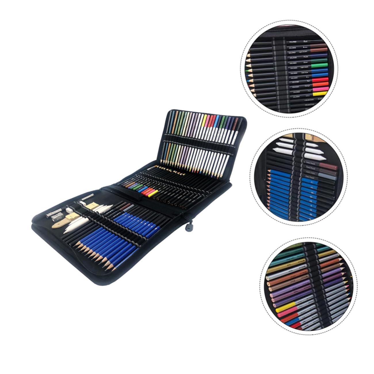 STOBOK Set Matite da Disegno Professionale 72 Pezzi per Artisti | Nero, Astuccio in Tela, Legno e Plastica, per Studenti D'arte, Uso per Coloring Books e Drawing