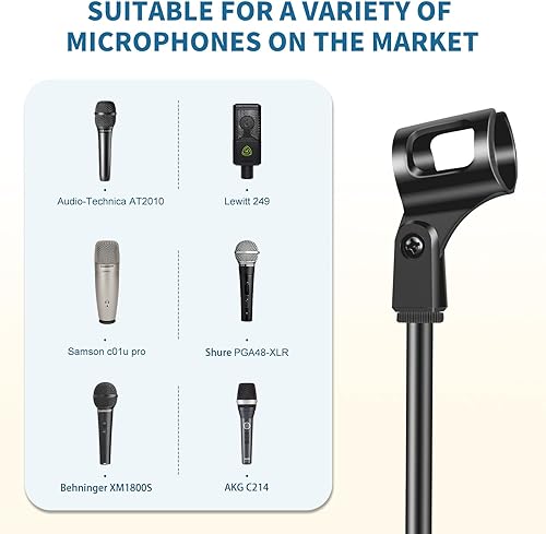 Miniatura 5 de Soporte de micrófono de escritorio, soporte de micrófono ajustable, 5.1 pulgadas de diámetro, base de mesa, soporte de micrófono con clip de