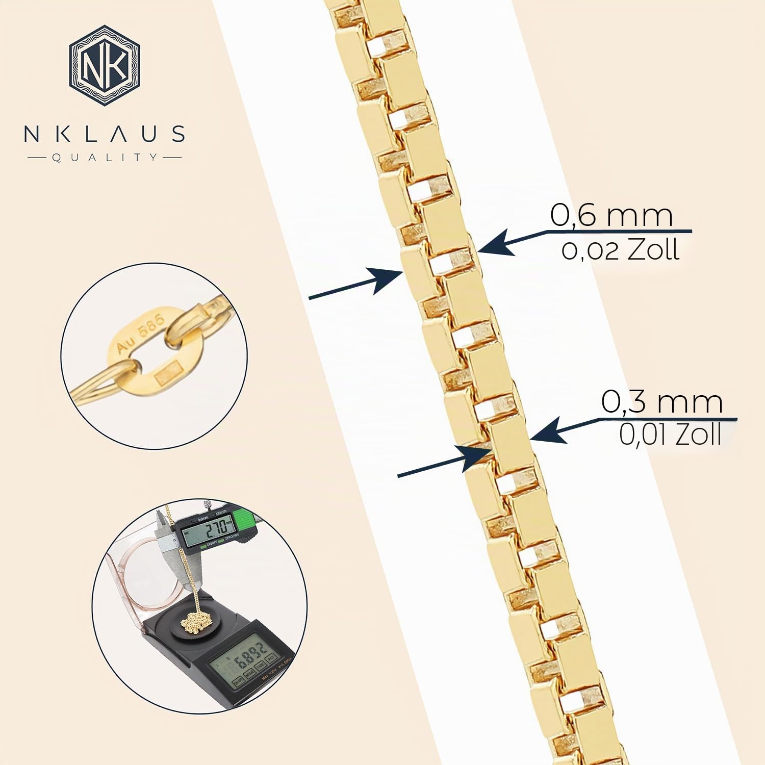 NKlaus Venezianerkette 585er Gelbgold 14 Karat 0,6mm 36–50cm 1 Stück | Gestempelt