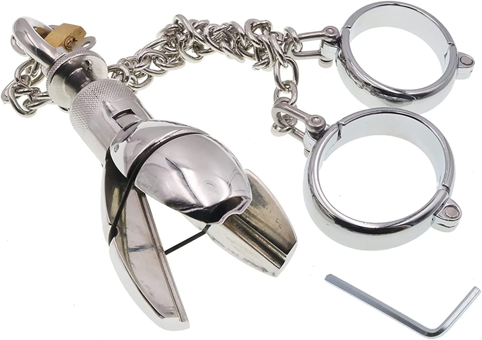 Dilatateur anal en métal de bondage BDSM avec menottes en acier inoxydable, ceinture de chasteté, plug anal, verrouillage de l'anus, jouet sexuel anal, kit de bondage for femmes et hommes(Fraue
