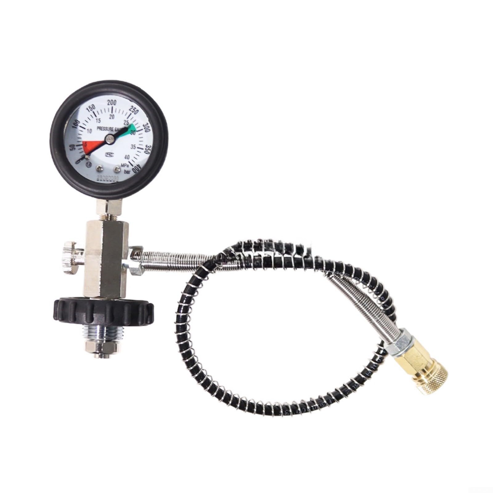 Manometro DIN per immersioni subacquee, 400 bar, 5000 psi, adattatore G5/8-14 con quadrante luminoso e tubo da 50 cm per ispezione valvola di riempimento cilindro, nero