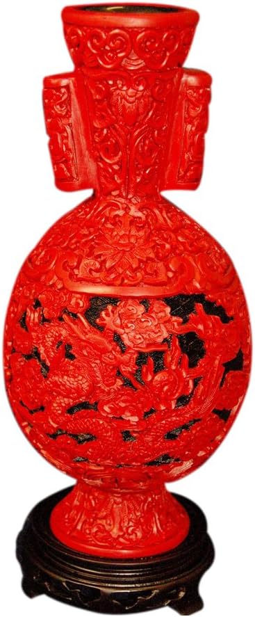 Jade Market Hong Kong Decorative Large Cinnabar Dragon Vase with Round Handles