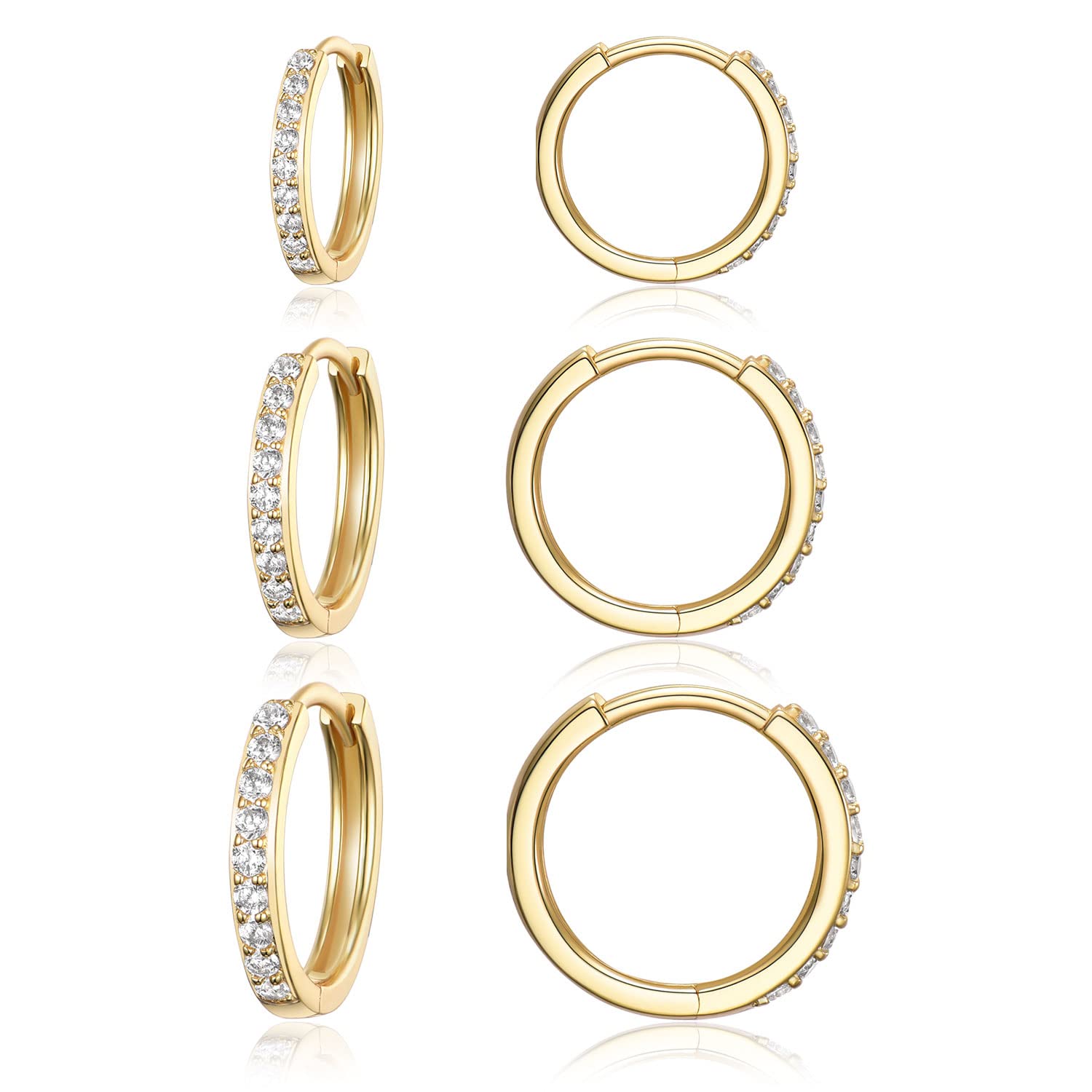 MDFUN925 Sterling Silver Posts 18K Gold Plated Chunky Hoop Earrings Set for Women 5A+ Cubic Zirconia Hypoallergenic Small Huggie Hoops Earring Jewelry