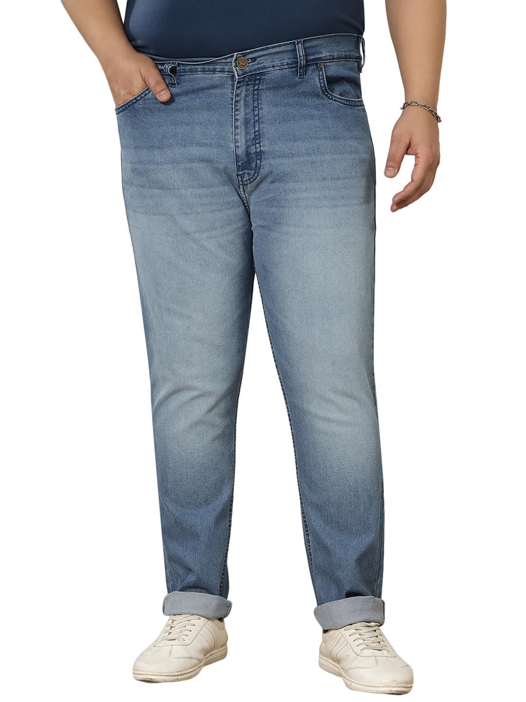 john pride Plus Size Men Regular Fit Mid-Rise Stretchable Elasticated Waist Blue Jeans (EJPJN25170_Blue)-picture-16