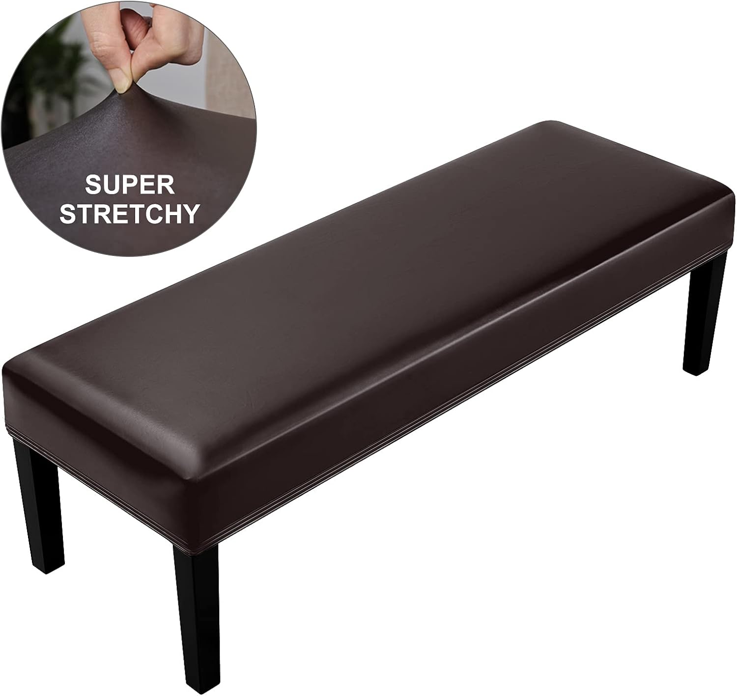 YISUN Dining Room Bench Covers, PU Leather Waterproof Upholstered Bench Slipcover, Removable Washable Bench Seat Protectors for Living Room, Bedroom, Kitchen(PU Coffee)