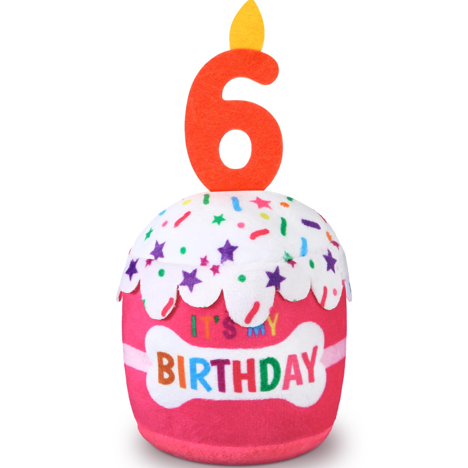 Dansydaisy Dog 6th Birthday Cake Toy Accessories for Girl Boy Gifts, Pink Squeaky Plush Toy for Dog Birthday Party Decor Favor for Large, Medium and Small Dogs