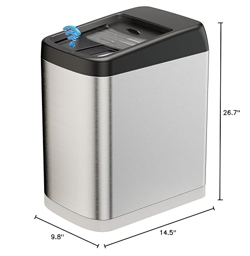 Miniatura 9 de ELLO&ALLO Bote de basura rectangular con sensor de movimiento automático sin contacto de 30 litros y 8 galones para cocina, acabado de acero
