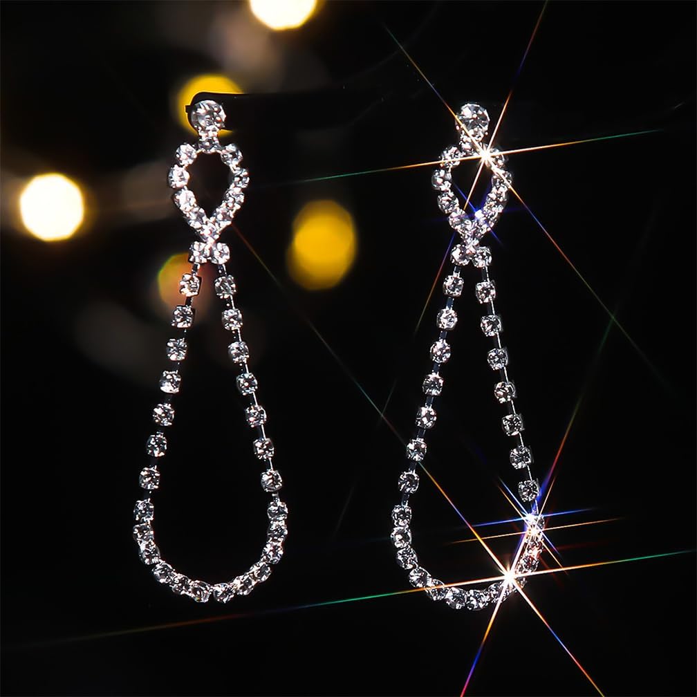 Sparkly Rhinestone Wedding Prom Dangle Earrings for Women Long Bling Crystal Bride Dangling Earring Saprkling Teardrop Statement Jewelry Accessories - Image 6