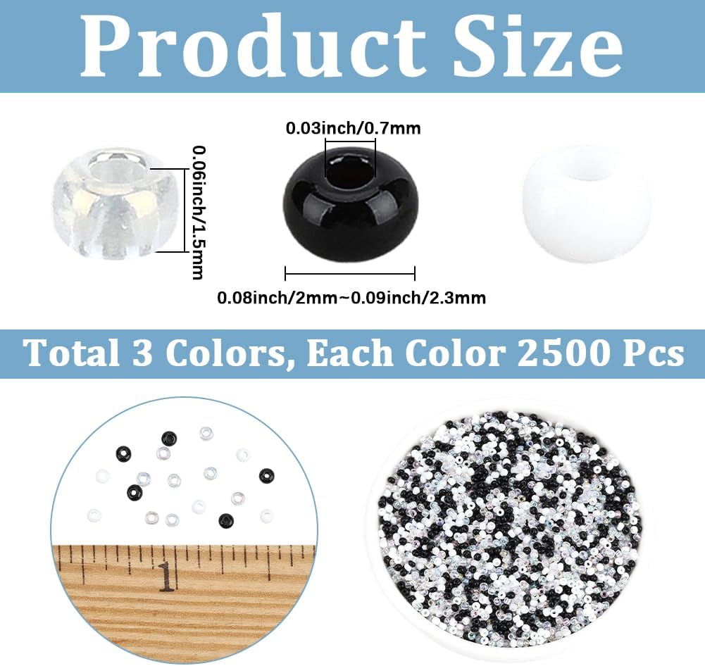1 Box 7500pcs 3 Colors 2mm Round Seed Beads Mini Glass Transparent Opaque Micro Rice Tiny Pony Loose Spacer Bead Charm Bulk for Jewelry Making Necklaces Bracelets Decor DIY Craft Supply image 2