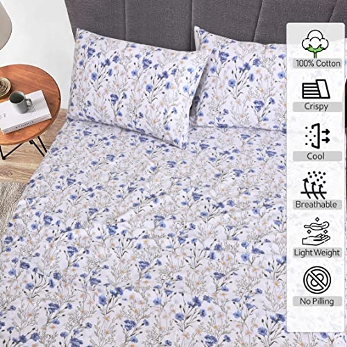 Ruvanti 100% Cotton Sheets For Queen Size Bed - Crispy Cooling Percale Sheets - Breathable & Durable Queen Sheet Set - 16 Inches Deep Pocket Queen Size Sheets - Sweet Pea - 4 Pieces #TOP1