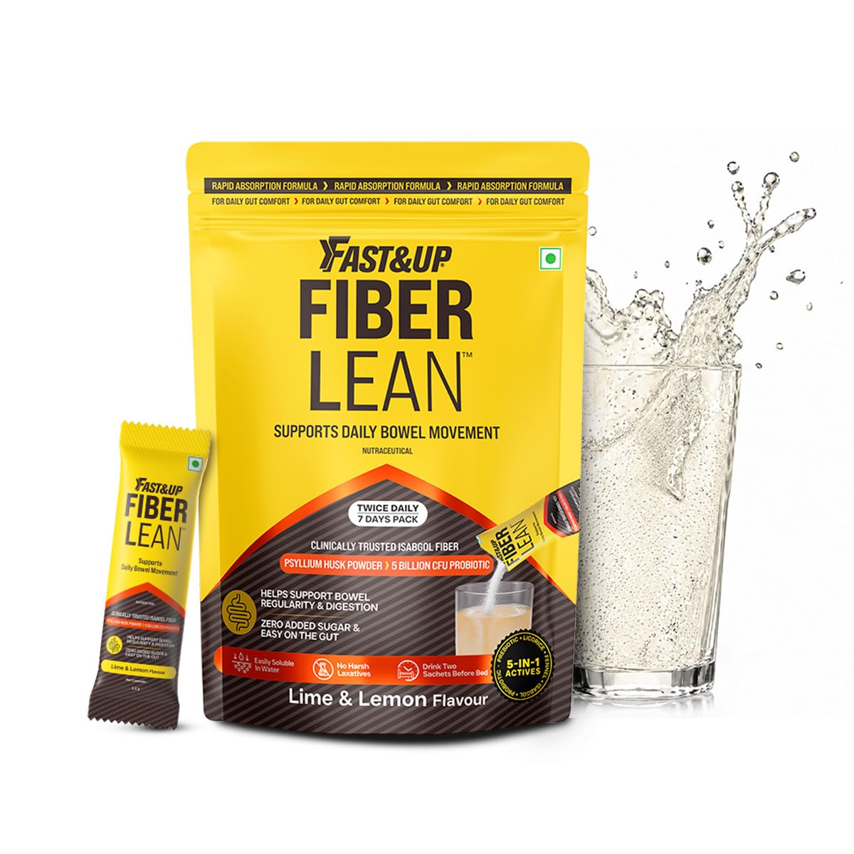 Fast&Up Daily Fiber | Isabgol (Psyllium Husk) for Digestion & Gut Health | With 2.5 Billion Probiotics & Prebiotic |Constipation Relief| Lemon Lime | 15 Sachets-picture-26