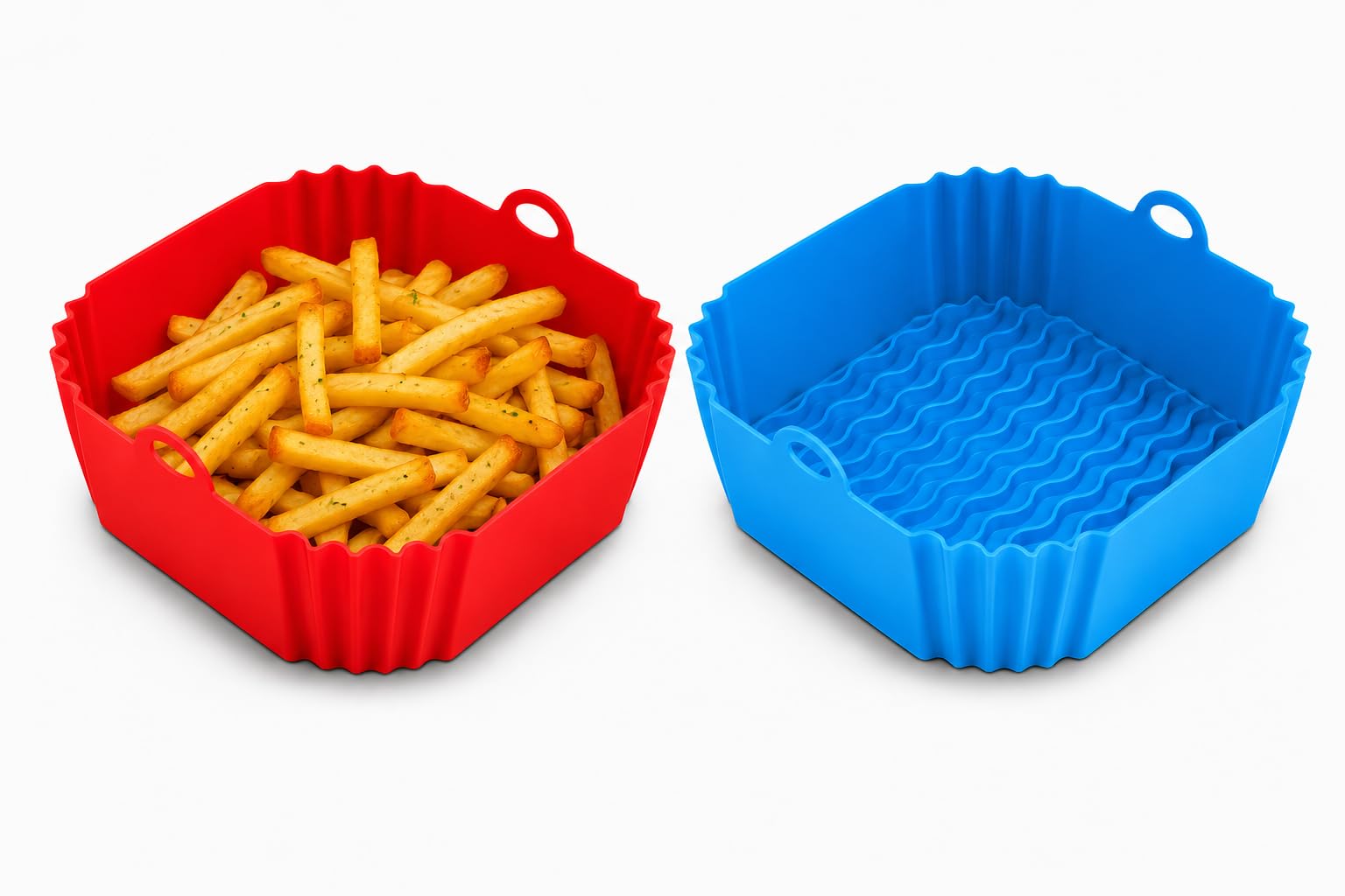 Xacton Air Fryer Silicone Liners - 8 Inch Square Reusable Non-Stick Basket with Handles I Heat Resistant Baking Tray for Air Fryer, Oven & Microwave I Multicolour I Easy to Clean - Pack of 2 Pcs-image-39