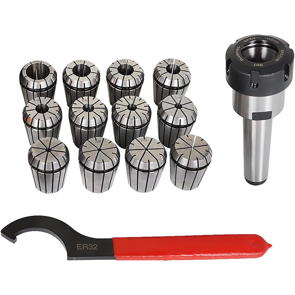 ER32 Set di pinze, 12 pezzi, utensili ad alta precisione per fresatura e foratura, include scatola e chiave