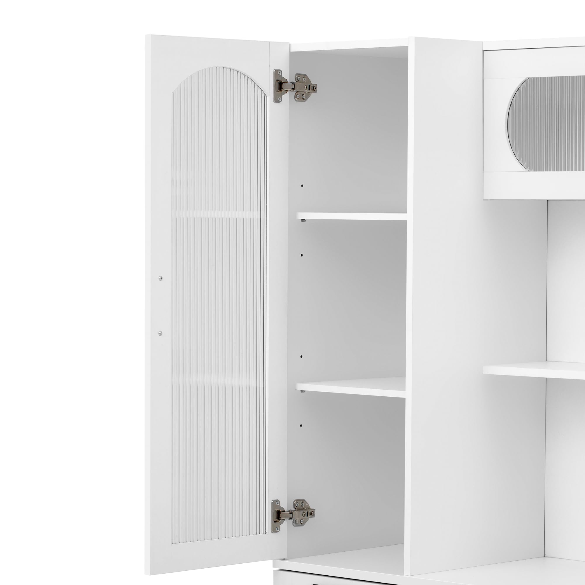 Szafka kuchenna Highboard biała z szufladami i szklanymi drzwiami 98 x 40 x
