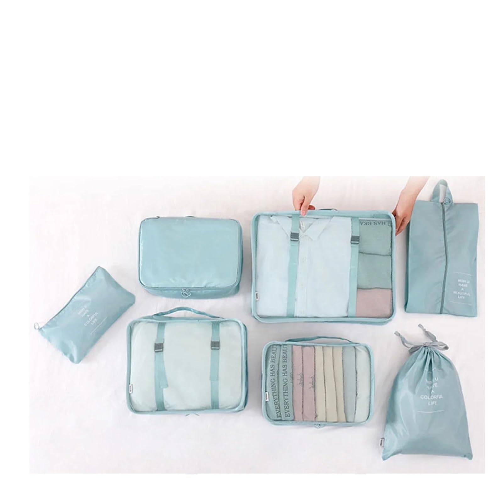 Set da 7 cubi neri viaggio, borsa for riporre i bagagli in rete portatile, organizer for vestiti intimi