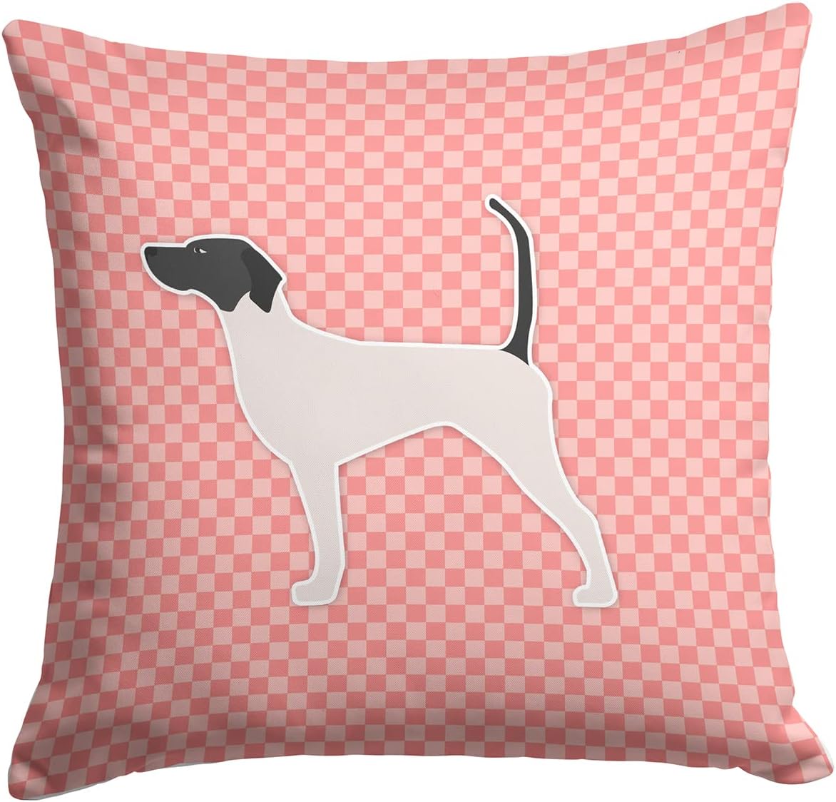 Caroline's Treasures BB3595PW1414 English Pointer Checkerboard Pink Fabric Decorative Pillow Machine Washable, Indoor Outdoor Decorative Pillow for Couch, Bed or Patio, 14Hx14W