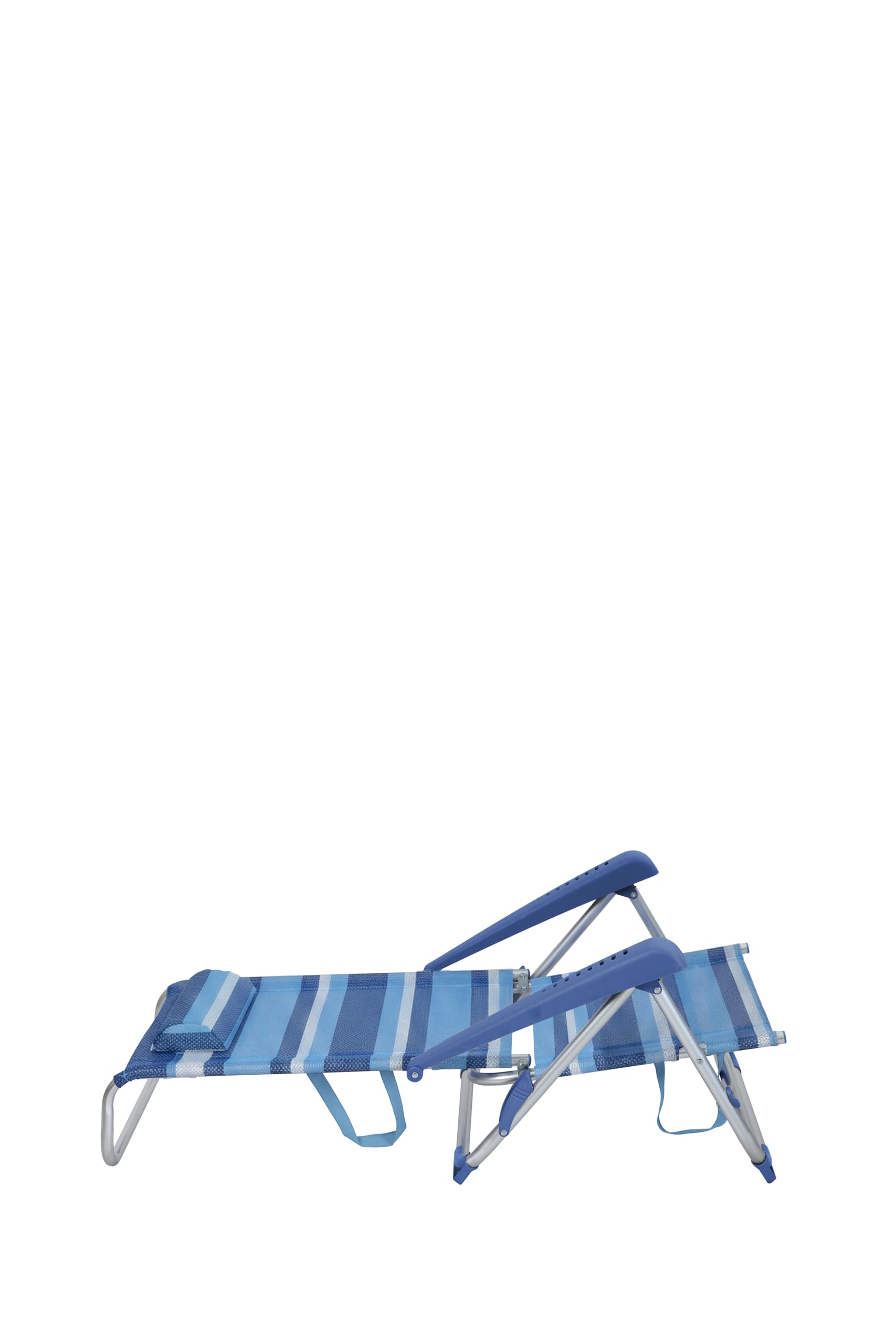 Spiaggina Pieghevole in Alluminio, Righe Blu, 8 Posizioni, con Poggiatesta e Braccioli, 59,5 x 85 x 76,5 cm