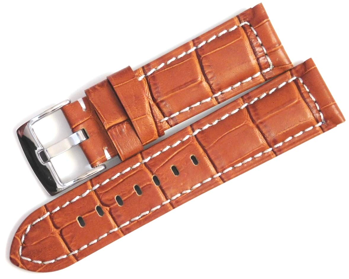 24mm Leather Strap for Sports Watch (Tan Croco/White Stitch) (B07G7B1RFH) Amazon Price History, Amazon Price Tracker