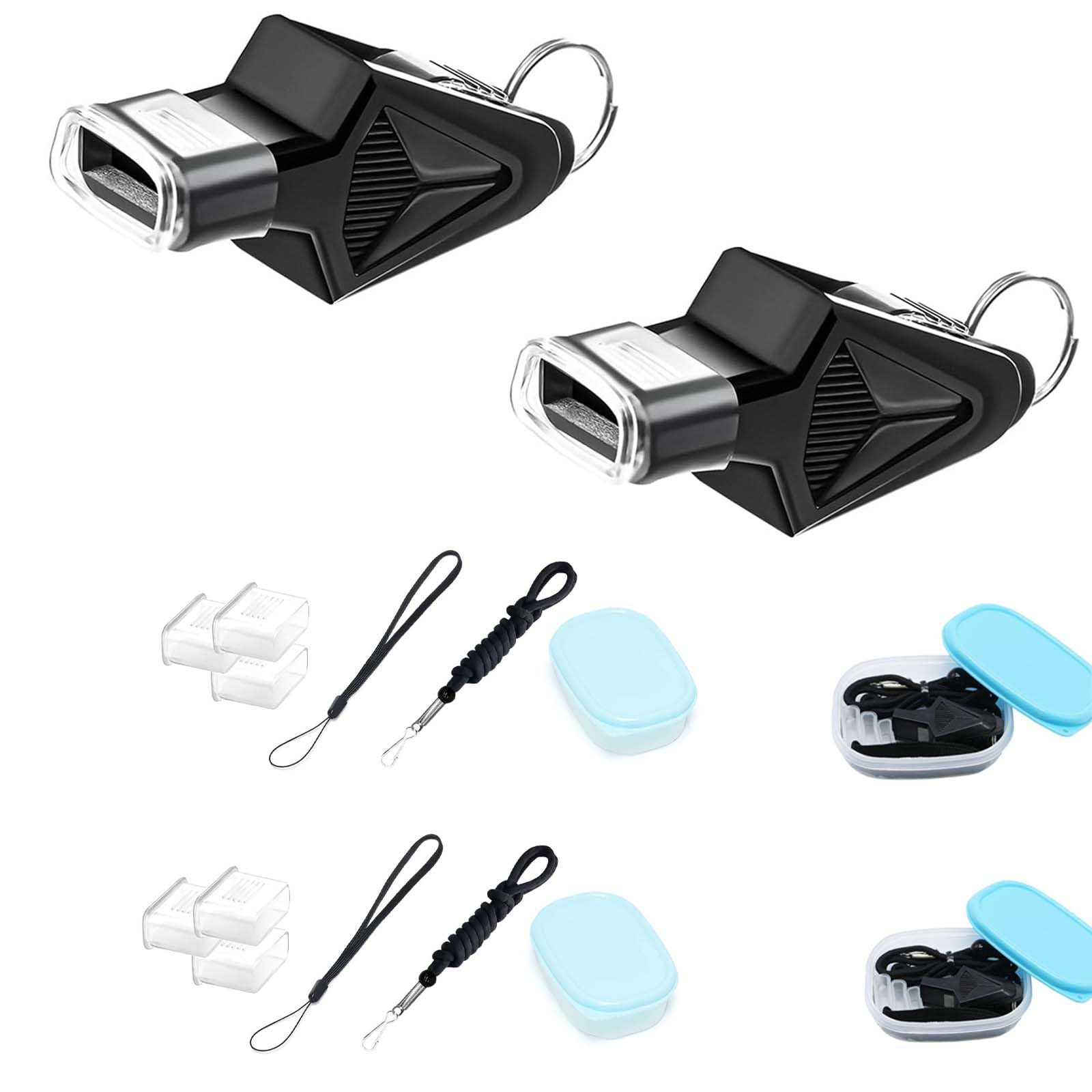 2 PCS Whistle for Sports Coach, High Sound Whistle with Lanyard, Reliable Whistles for Referee, Coaches, Sport, Life Guard, Survival, 2-Pack Black