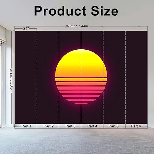 Miniatura 2 de Wall Mural Peel & Stick Retro Sunset 80 s Style Retrowave synthwave Design for Cyber sci fi Self-Adhesive Wallpaper Removable Wall Decal Wall