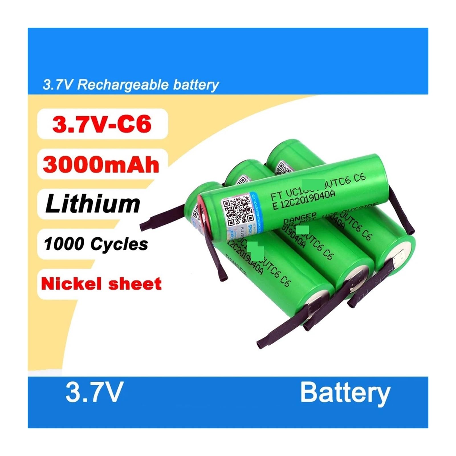 Batería Recargable de 3,7 V, 3000 MAh, Descarga de 30 A, Compatible con VTC6 + Hojas de níquel DIY baterías(6 PCS Battery)