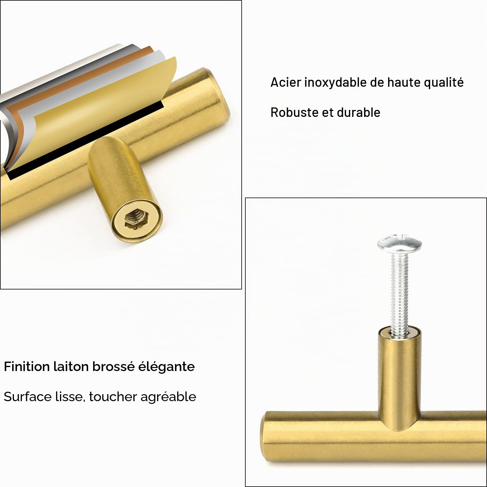 LONTAN 10 Pièce Dorée Poignée Meuble Cuisine 128mm T en Acier Inoxydable Poignées de Meubles LS201GD128