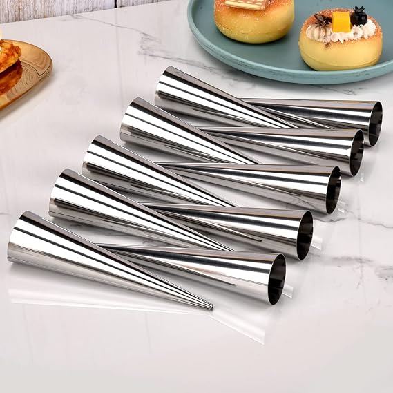 Cream Horn Mold, Stainless Steel Ice Cream Cone and Tubular Shaped Reusable Pastry Mould for Baking, DIY Tool for Cannoli Tubes Croissant Baking Brioche Rolls (20pcs)