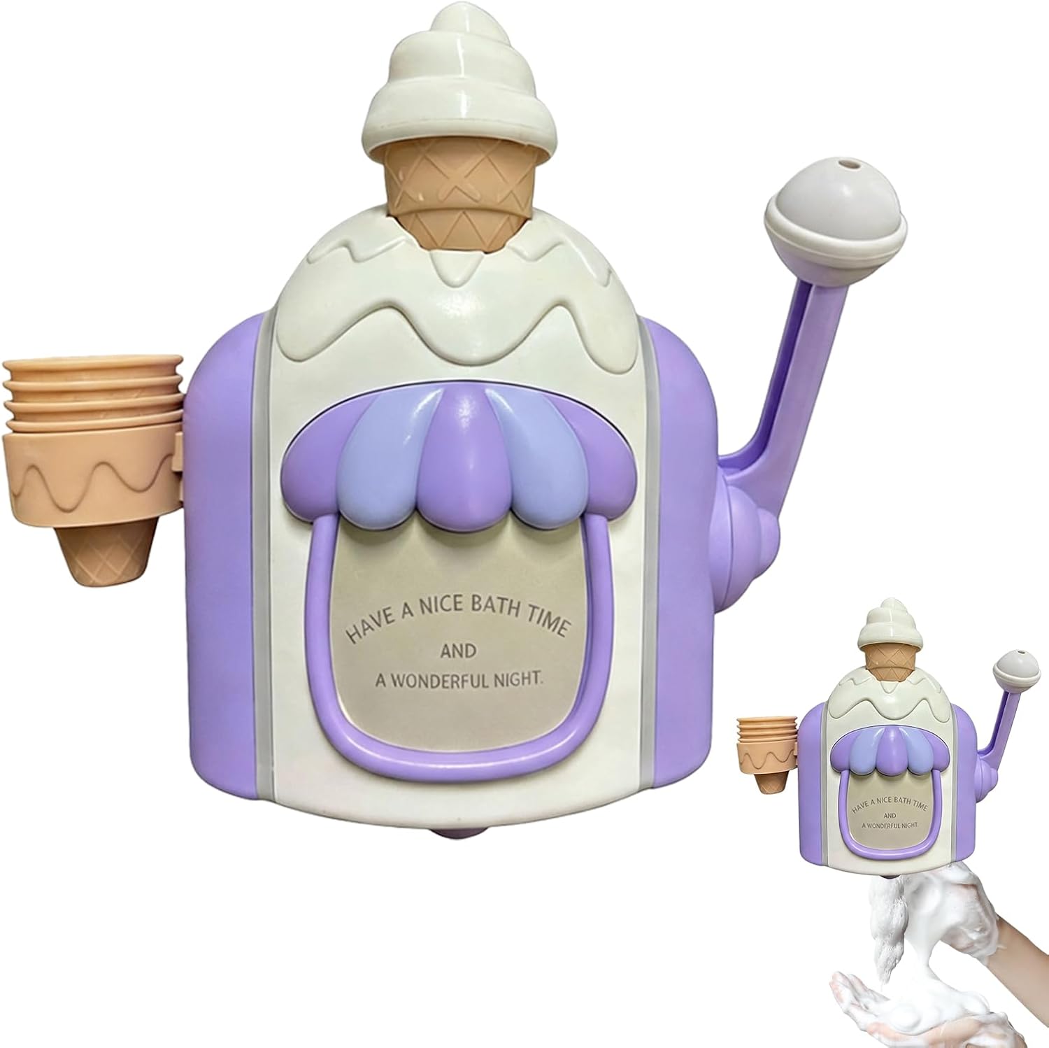 Bath Bubble Ice Cream Maker – 23x8x20.5cm Foam Machine Toy | DIY Pretend Play Soap Cone Station for | Wall-Mounted Bathtub Toy for Boys and Girls Ages 4+ | Durable ABS Construction
