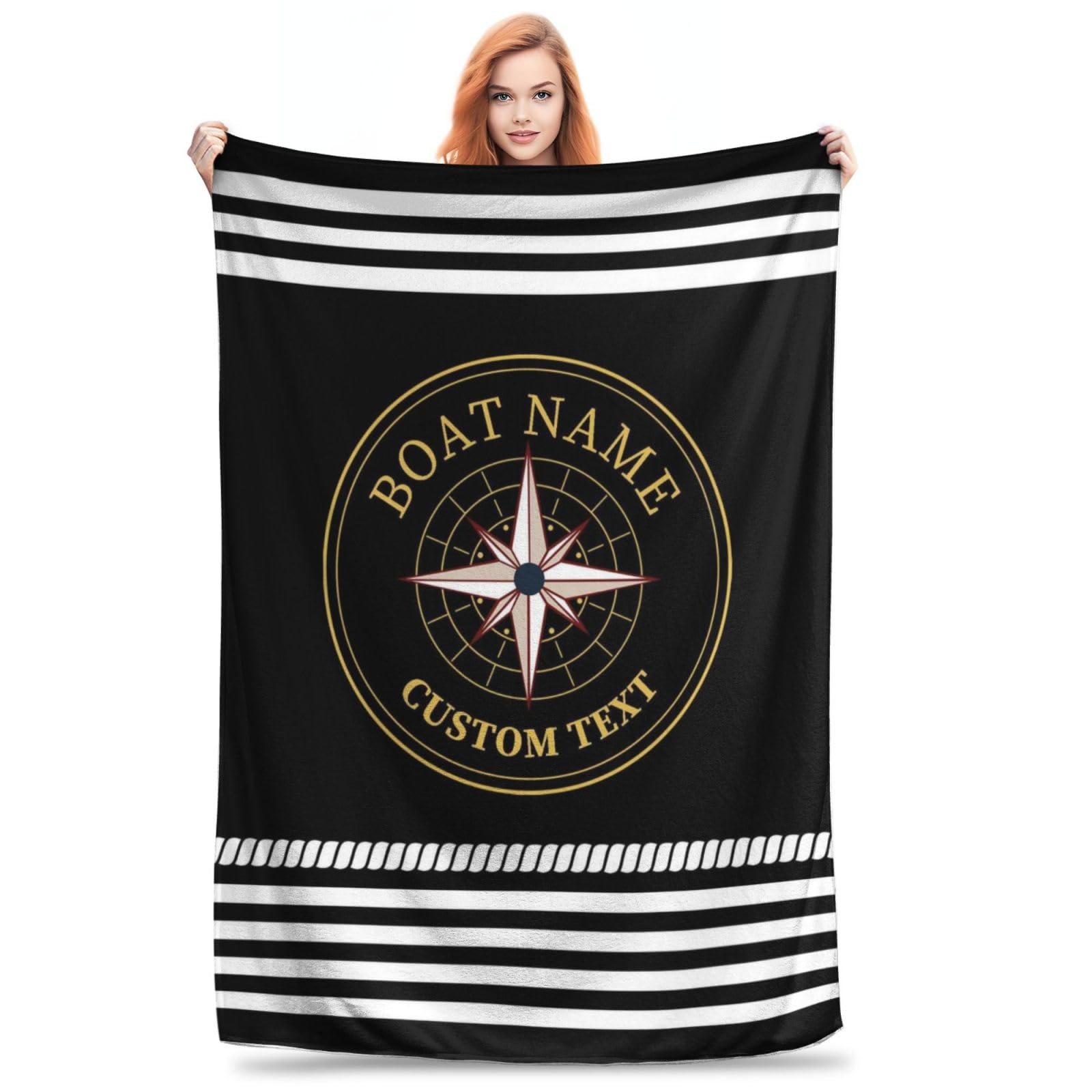 KKIIOEXX Personalized Nautical Sailing Throw Blanket,Custom Captain Anchor Compass Flannel Blanket with Name,Soft Lightweight Throw Blanket for Sofa Couch Bed Room, for Men Women