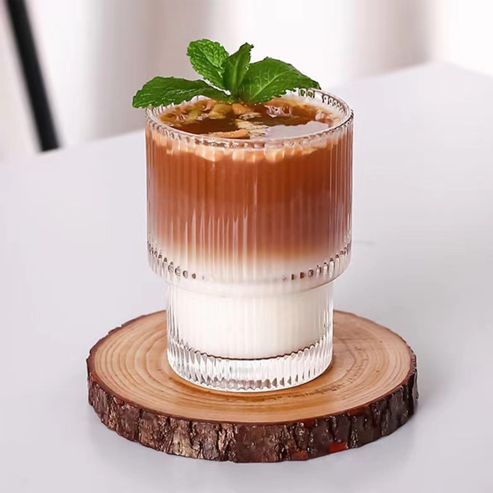 XKXKKE 7 oz Ribbed Drinking Glasses Set of 6, Clear Vintage Iced Coffee Cups Glassware, Highball Glasses Ridged Glass Tumbler for Coocktail, Whiskey, Beer, Water