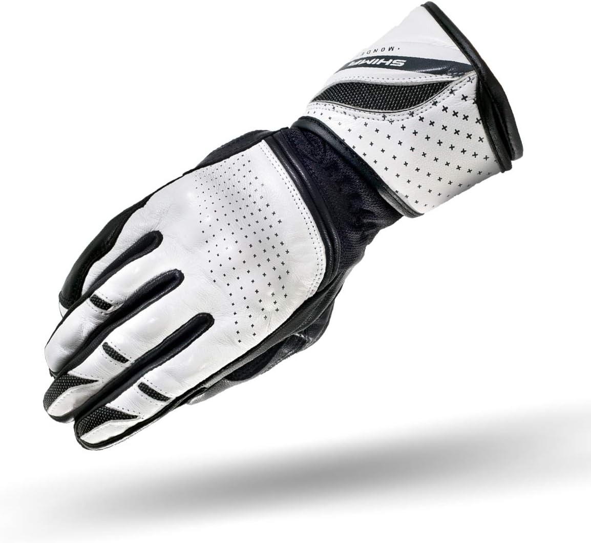 SHIMA MONDE, Motrocycle Gloves for Women - Classic Leather Reinforced Summer, Biker Riding Gloves with Knuckle and Finger Protectors, Wrist Impact Absorbers (White, S)