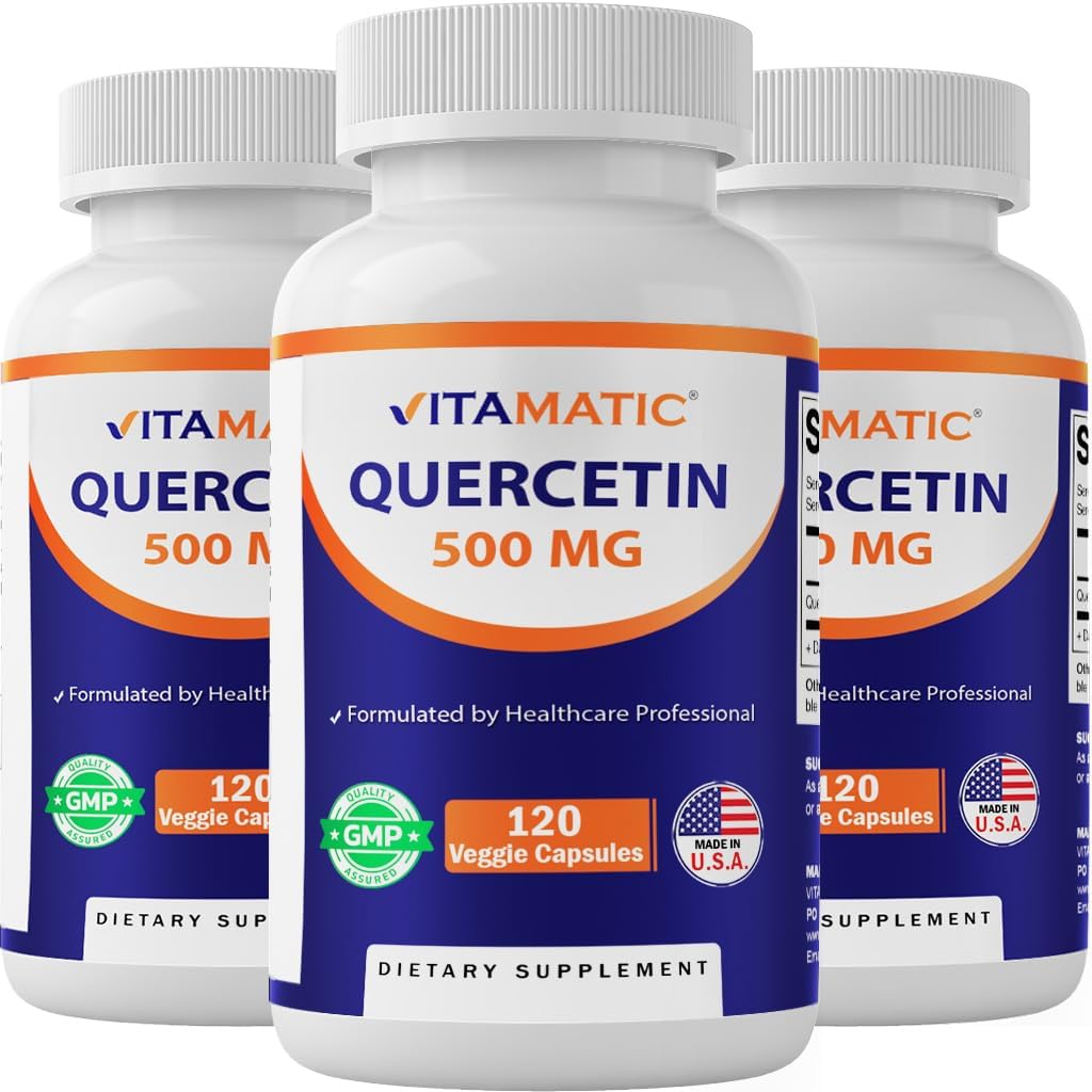 Vitamatic 3 Pack Quercetin 500 mg, 120 Vegetarian Capsules (Non-GMO, Gluten Free, Vegan) - Supports Cardiovascular Health